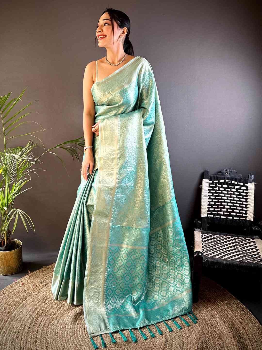 Light Pista Soft Kanjivaram Silk Saree by My Store