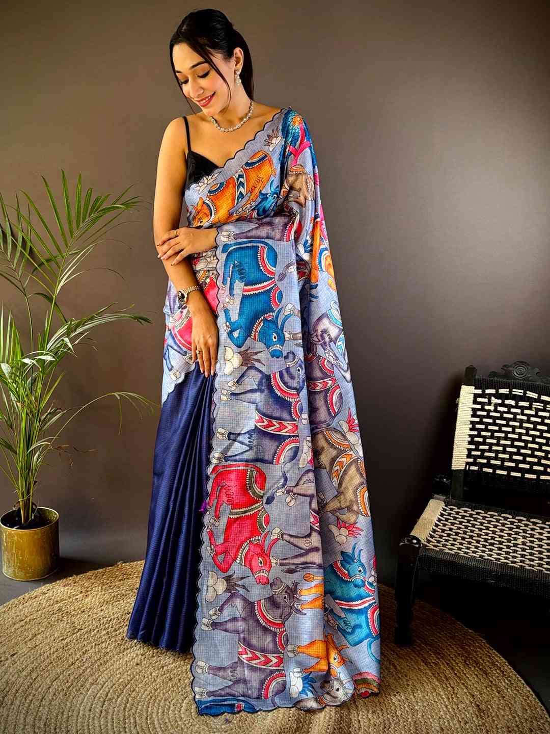 Lavender Kota Doriya Kalamkari Saree by My Store