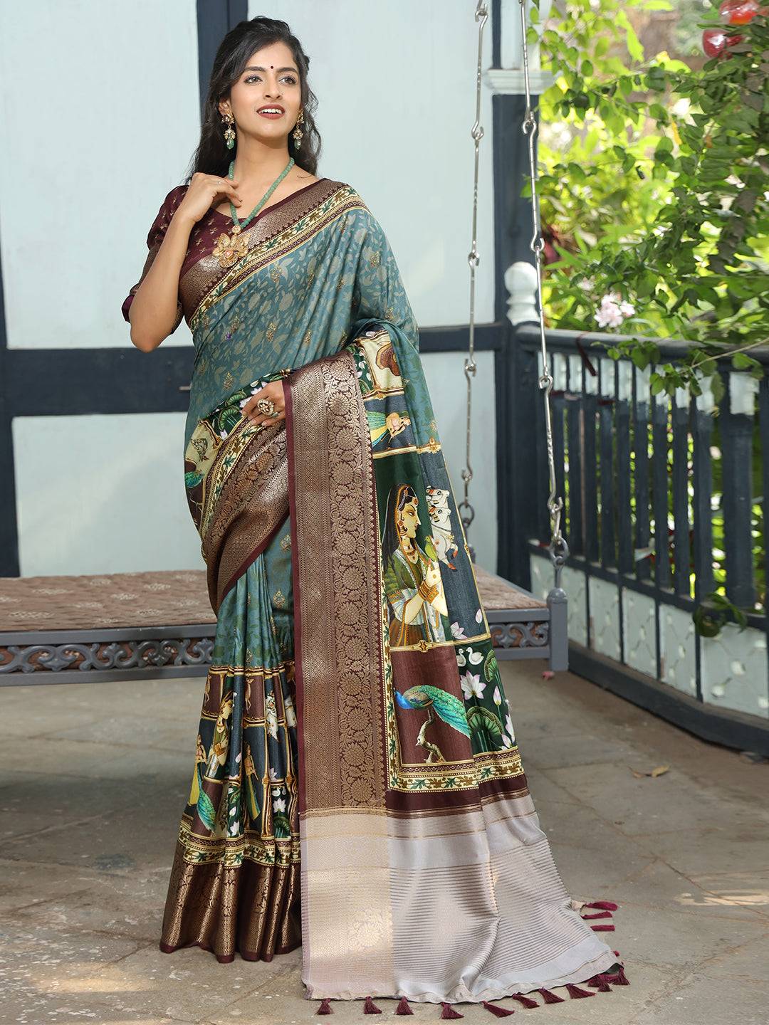 Pure Viscose Dola Silk Saree With Zari Weaving Pallu In Teal Colour - Luxe by My Store
