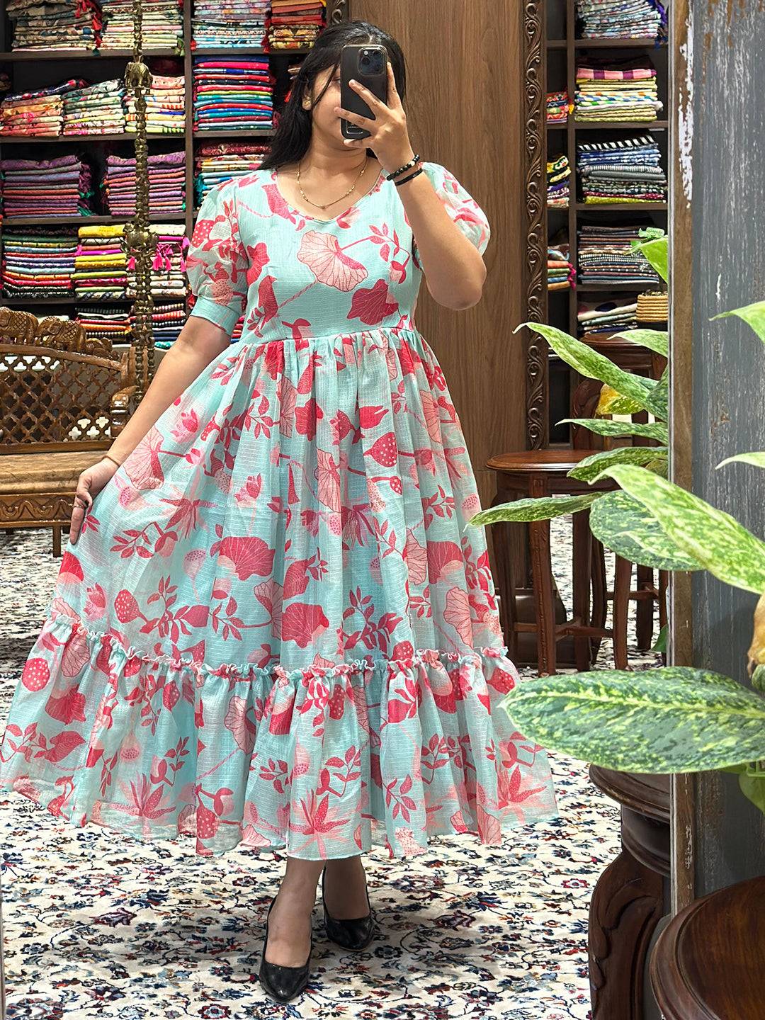 Ocean Blue Abstract Print Dress by My Store