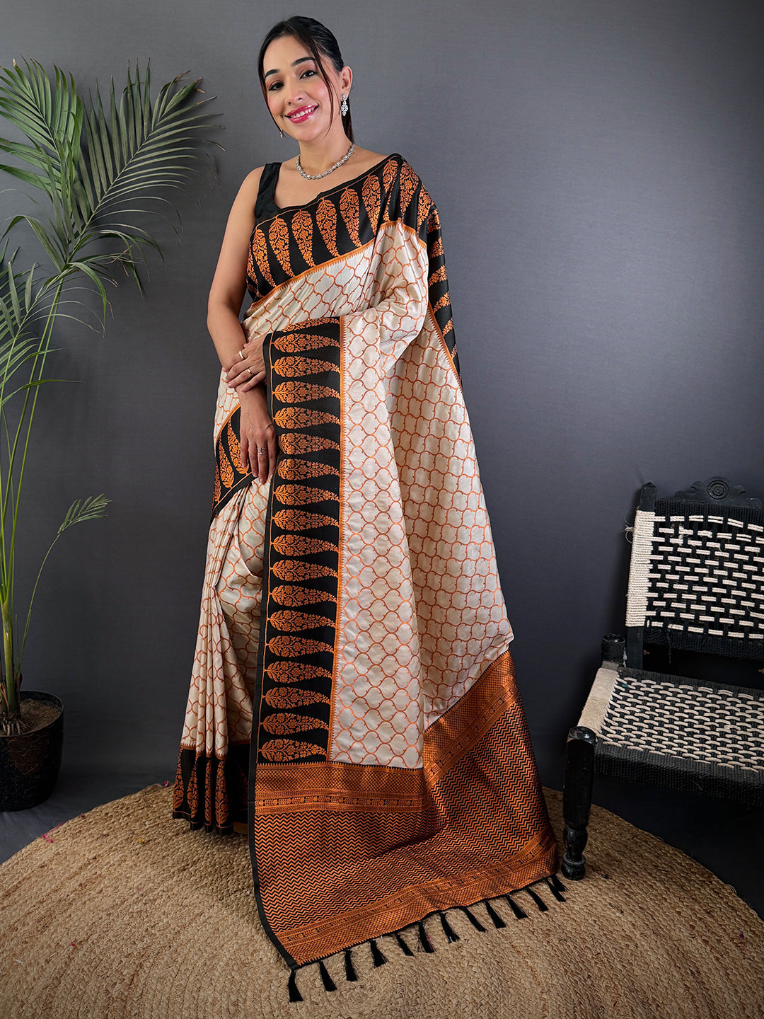 White Soft Banarasi Katan Silk Saree