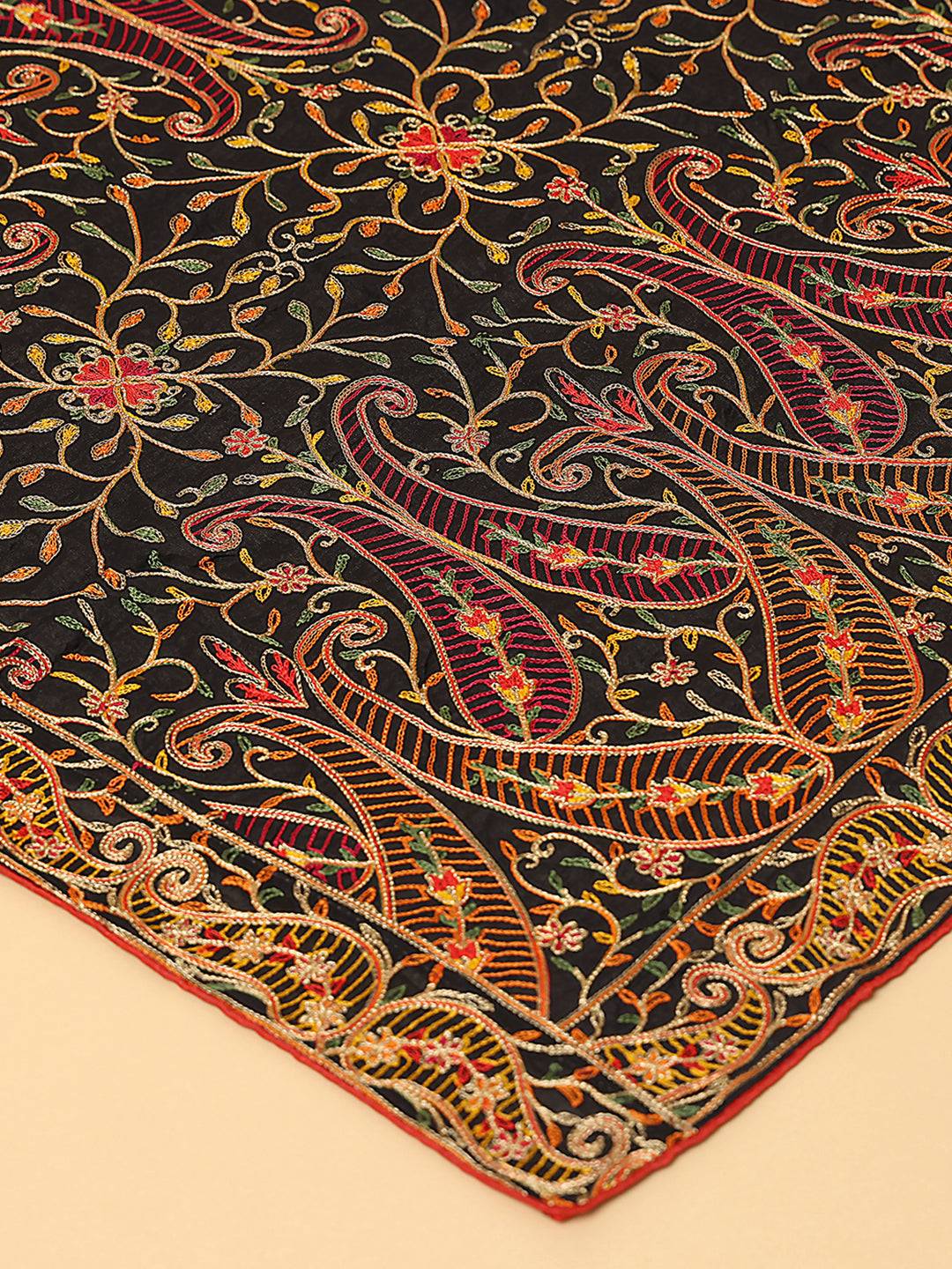 Black Colour Poly Chiffon Pashmina Threadwork Dupatta
