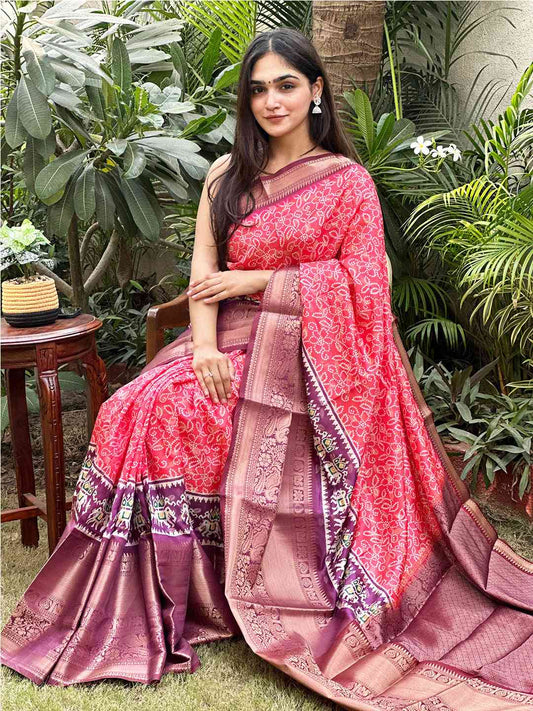 Soft Silk Bandhej Digital Printed Saree by My Store