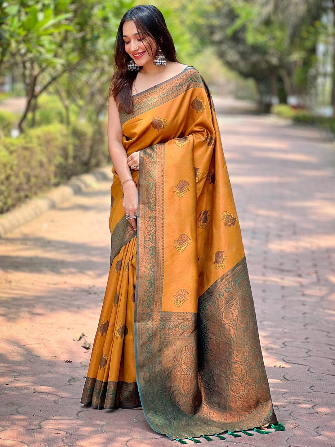 Butterscotch Kanjivaram Tissue Saree With Gold Zari Weaving