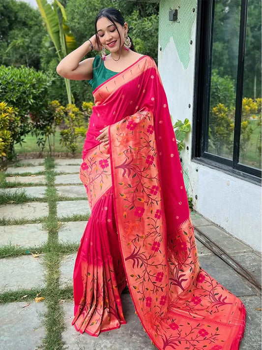 Pink Colour Paithani Big Border Woven Saree by My Store