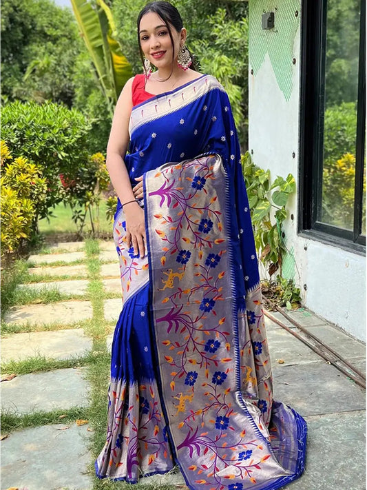 Royal Blue Colour Paithani Big Border Woven Saree by My Store