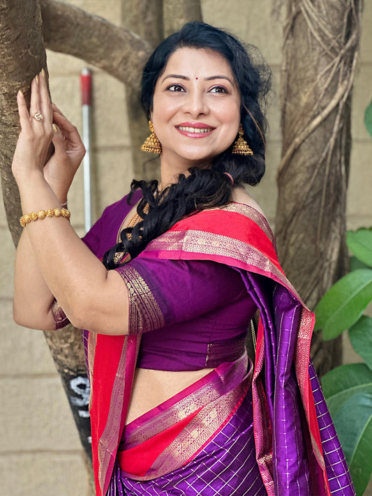 Purple Silk Woven Kanchi Banarasi Saree by My Store