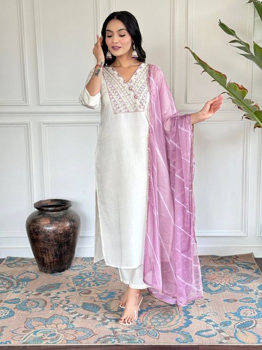 Women's Wear Readymade White Kurta Set