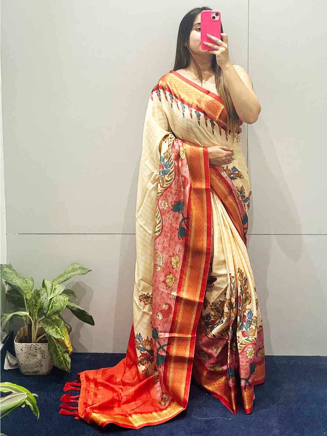 Uppada Silk Saree With Kalamkari Digital Print