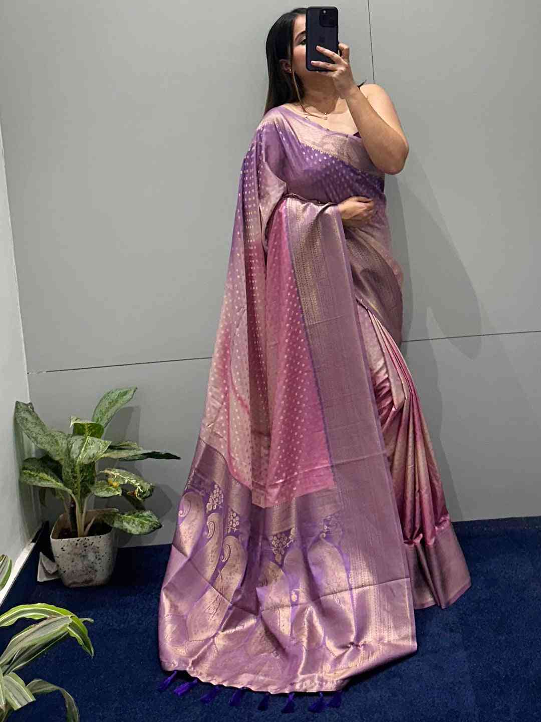 Violet Soft Silk Banarasi Ombre Print Saree