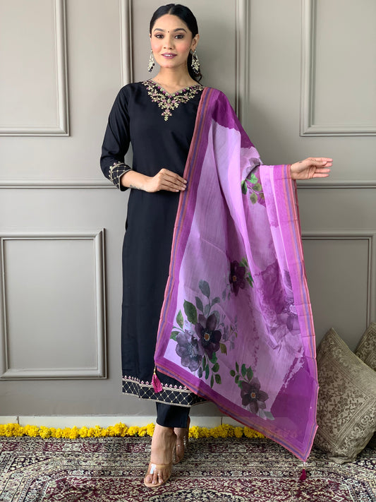 Ready to Wear Viscos Black Kurta Set