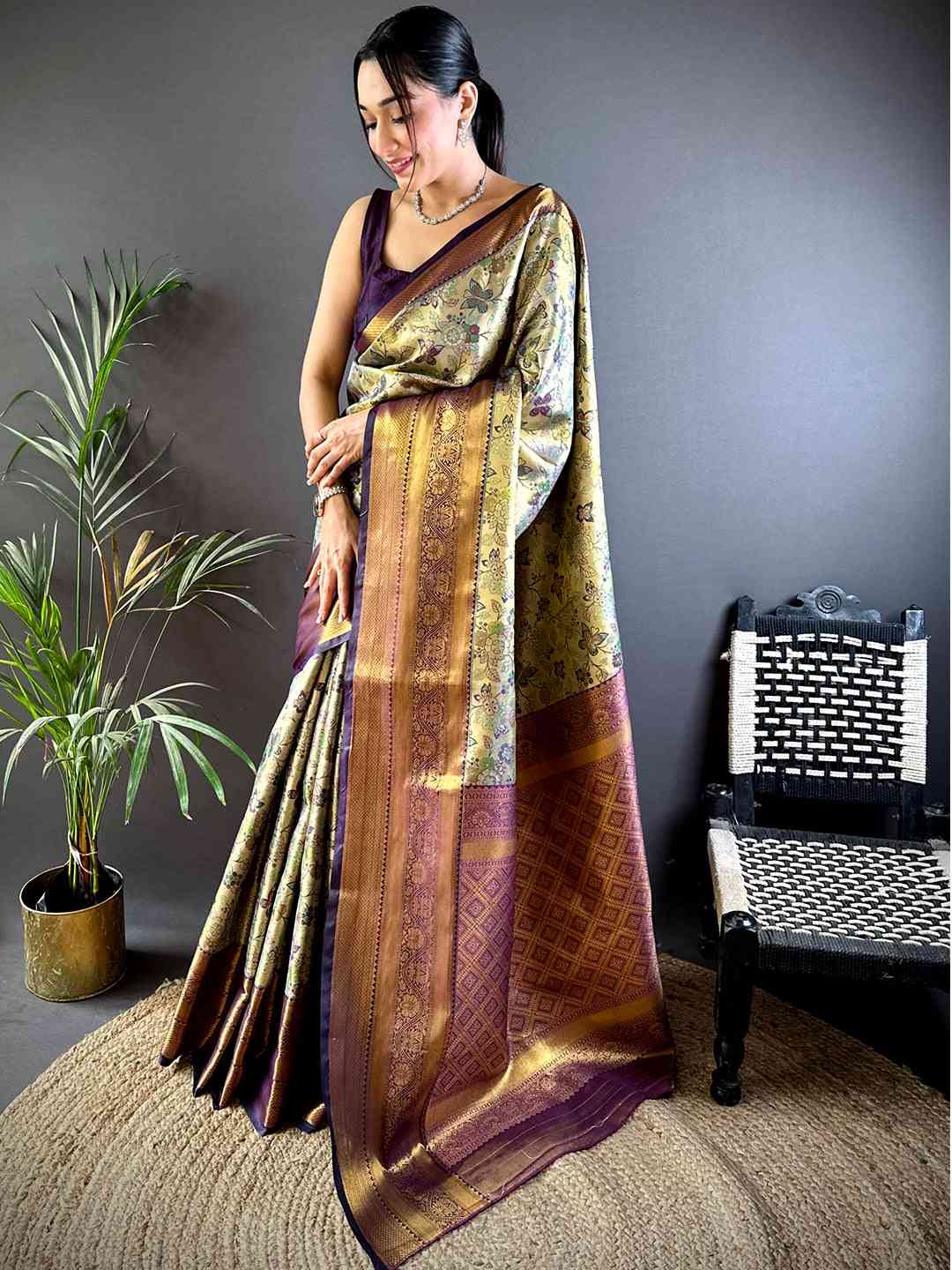 Purple Dharmavaram Butterfly Silk Saree by My Store