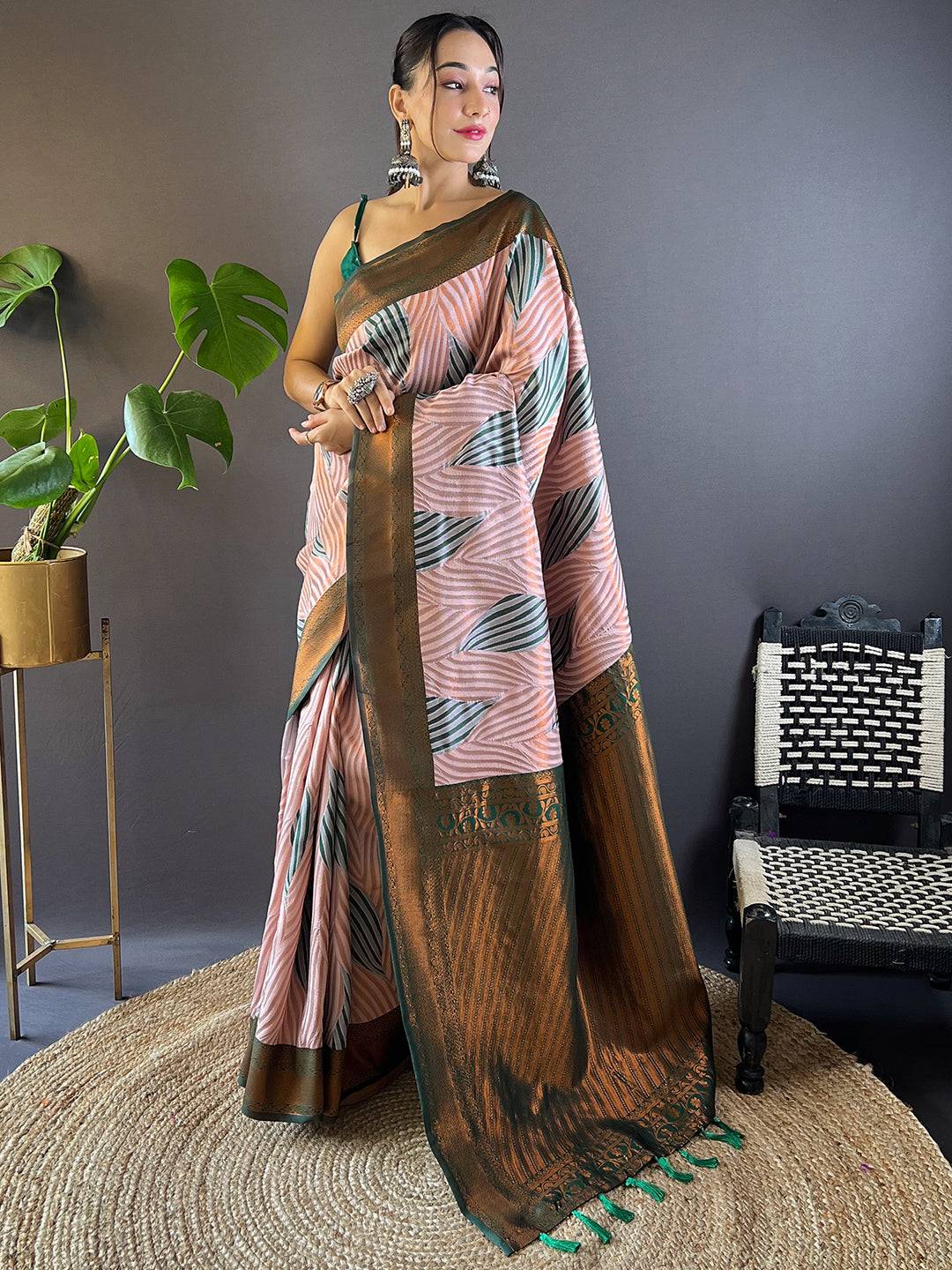 Muvel Tussar Silk Zari Weaving Ikkat Saree by My Store