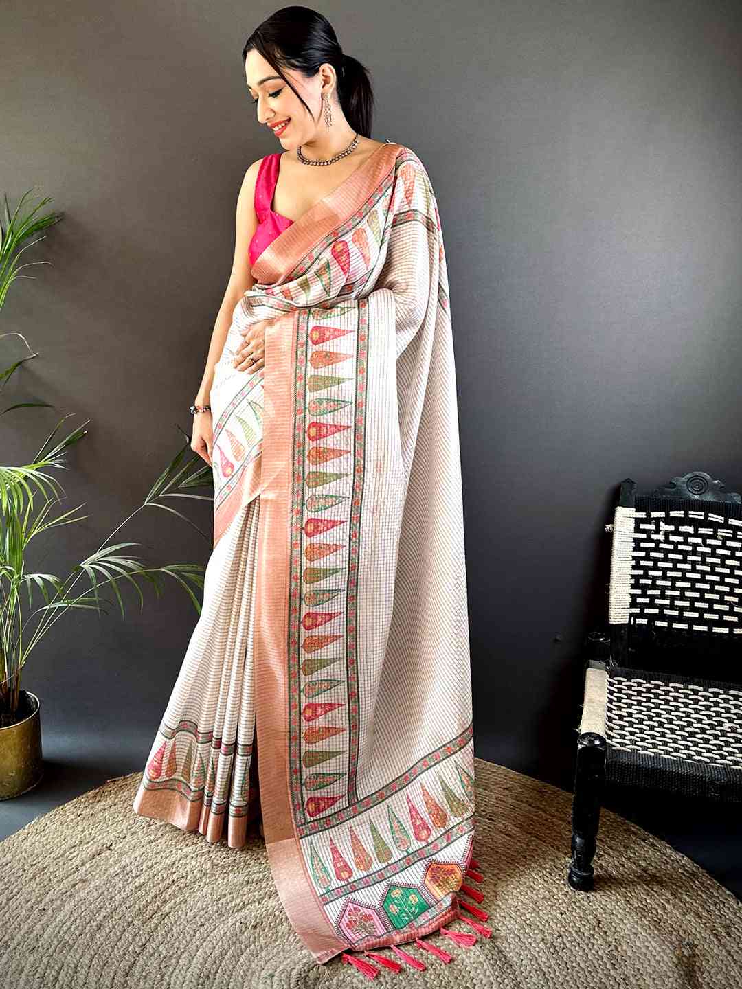 Radiant Coral Soft Silk Digital Print Saree by My Store