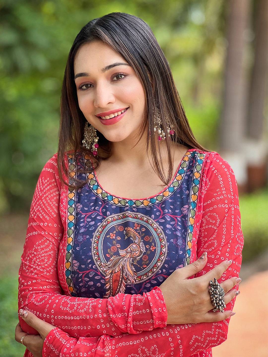 Cherry Red Bandhej Print Dress by My Store