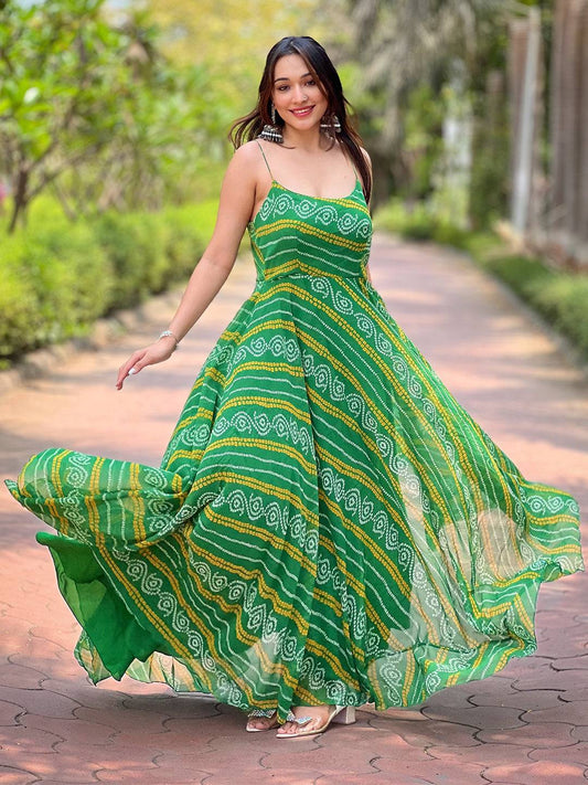 Forest Green Long Printed Dress by My Store