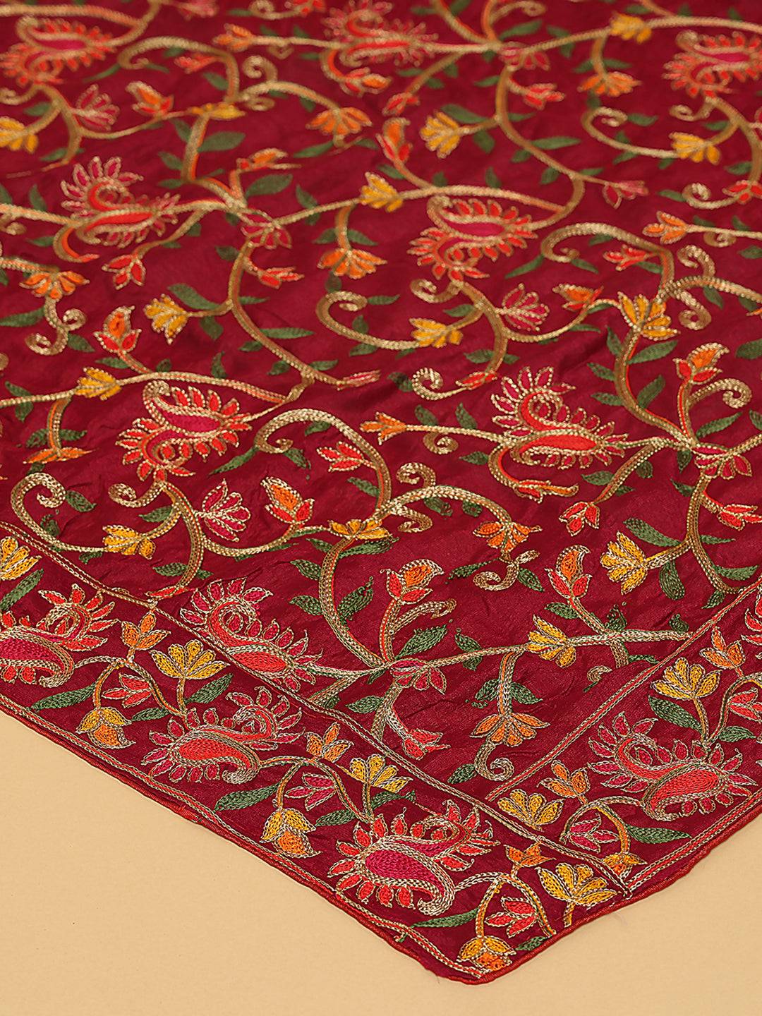 Beautiful Wine  Poly Chiffon Pashmina Threadwork Dupatta