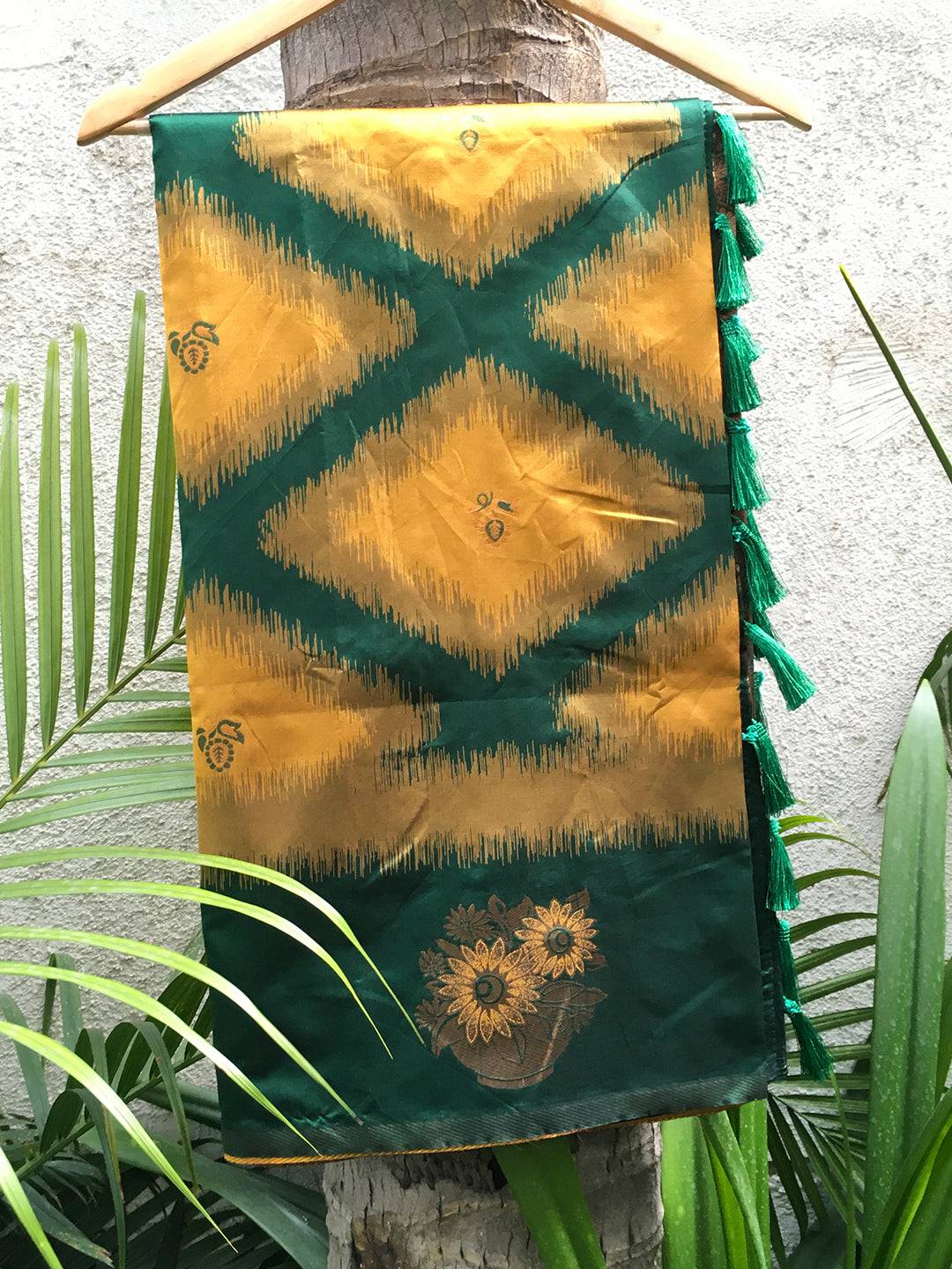 Mustard Tussar Silk Ikkat Weaving Saree by My Store