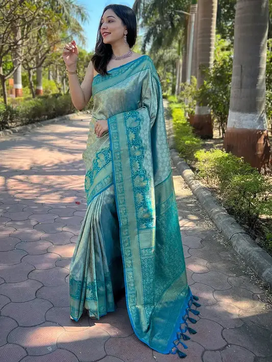 Traditional One Gram Gold Tissue Kanjivaram Soft Silk Saree