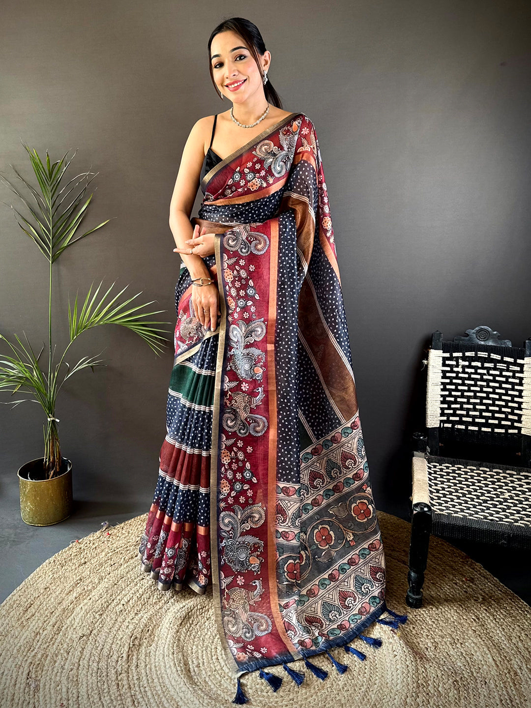 Radiant Soft Chanderi Cotton Bandhej Print Saree by My Store