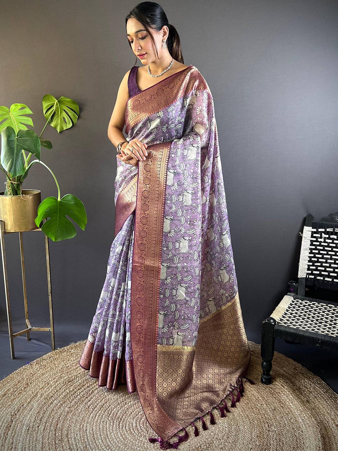 Lavender Kalamkari Kota Saree by My Store