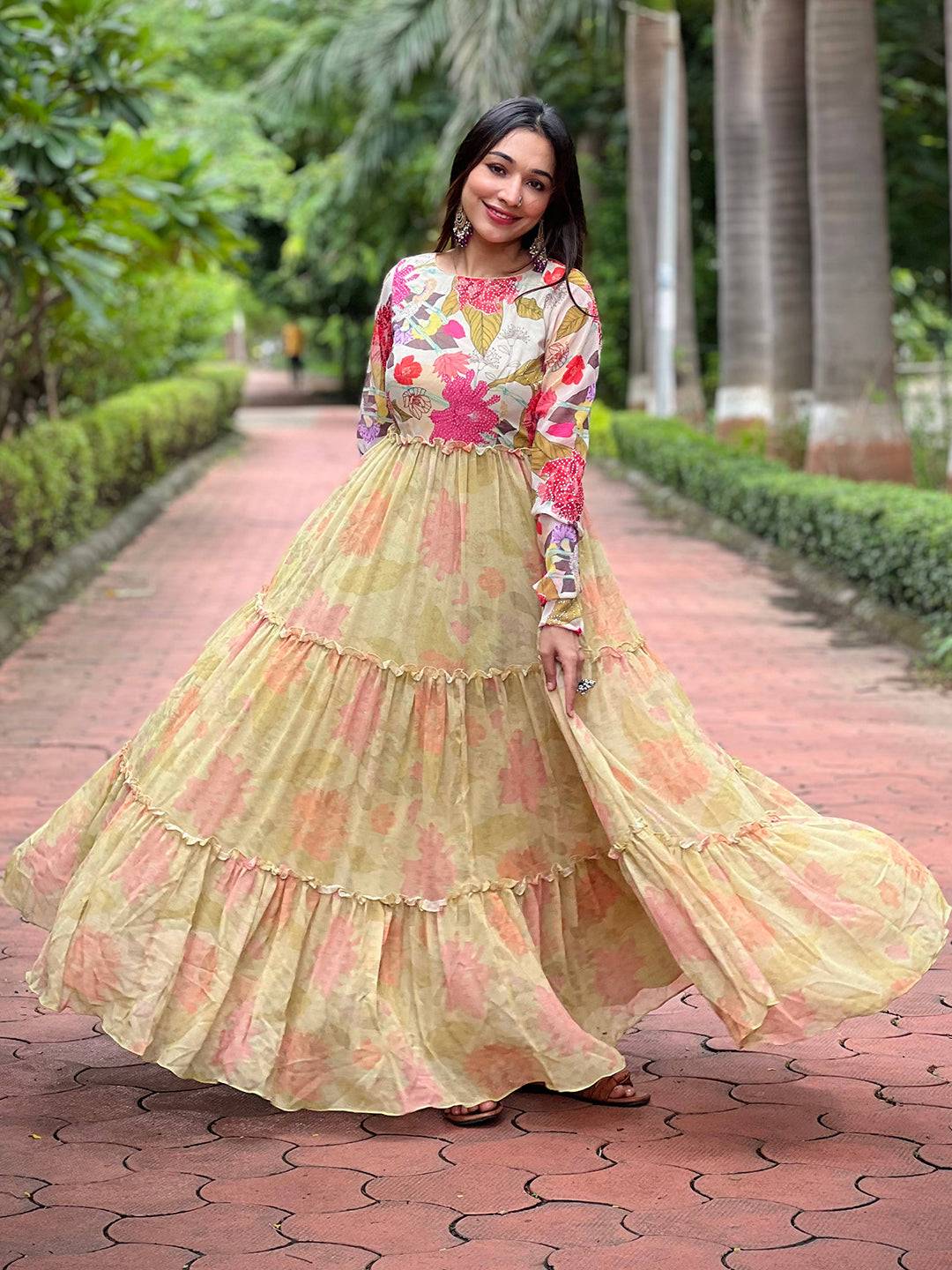 Oyster Floral Swaroski Dress by My Store