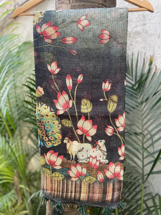 Beautiful Soft Kota Doriya Silk Saree with Pichwai Prints and Rich Pallu