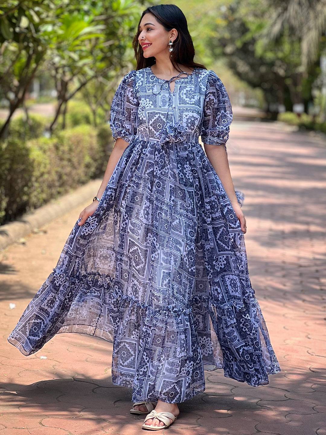 Block Print Three Half Sleeve Dress