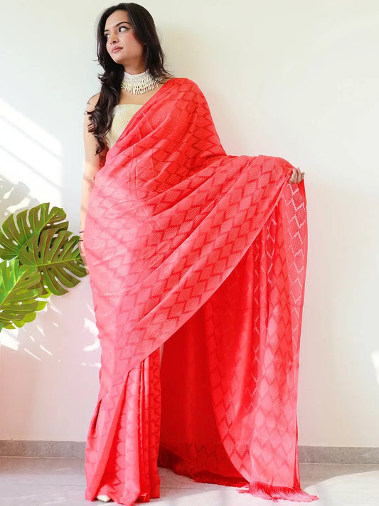 Soft Pure Georgette Saree With Thread Weaving Print by My Store