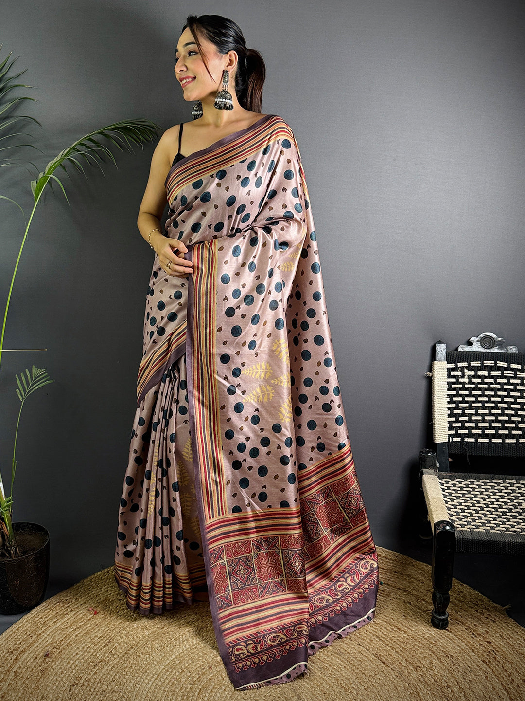 Mauve Soft Dola Silk Printed Saree by My Store