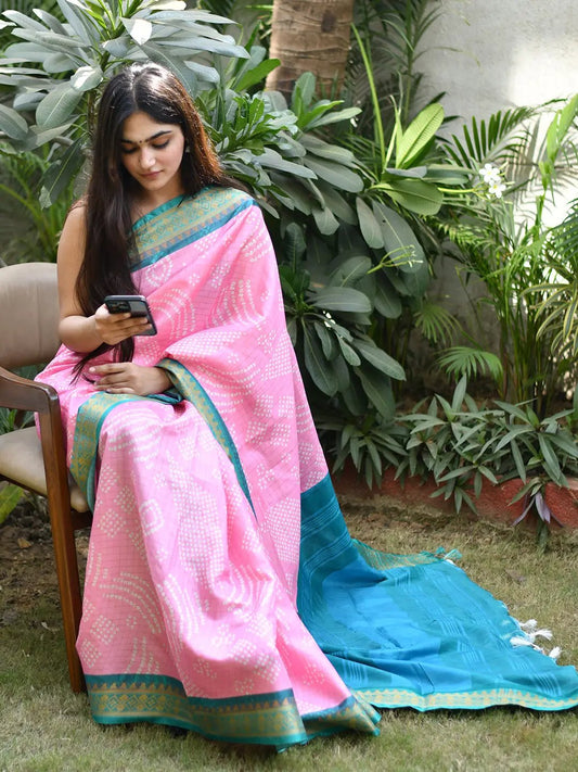 Fine Crafted Soft Silk Bandhej Print Saree by My Store