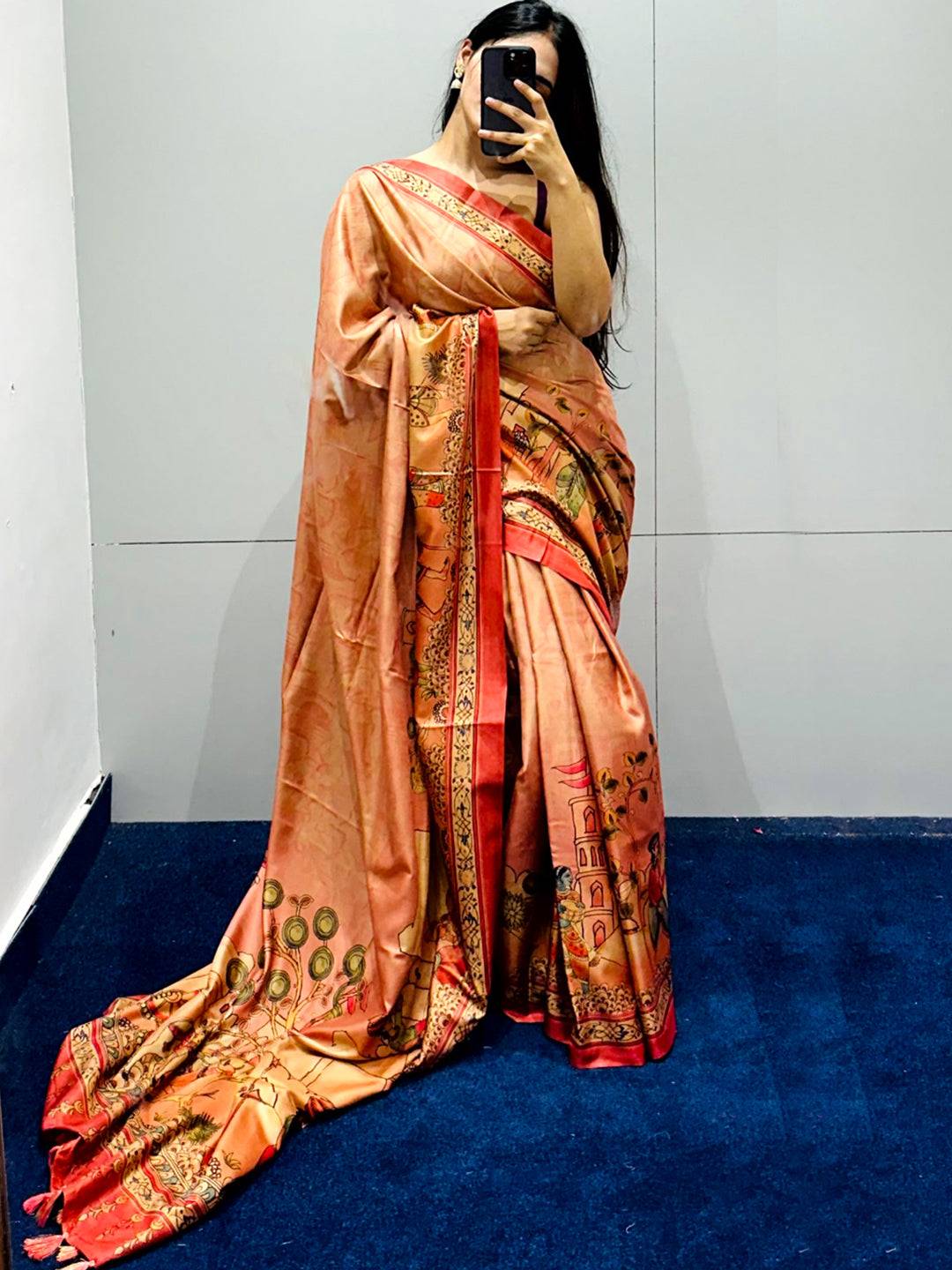 Muvel Free Hand Kalamkari Print Saree by My Store