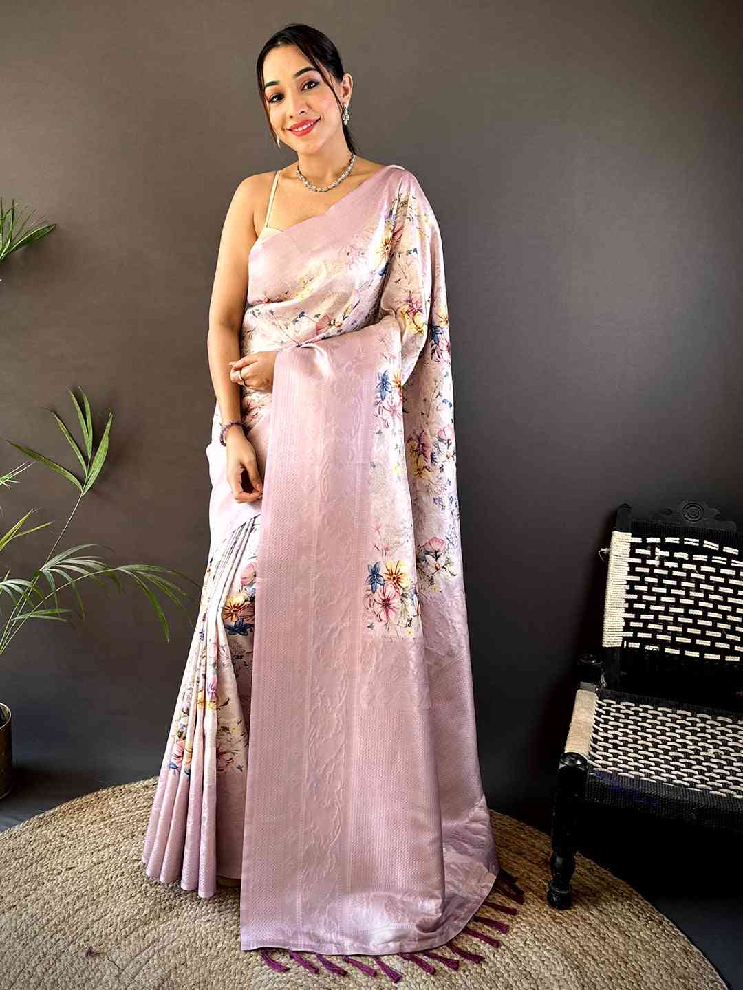 Lavender Kanjivaram Digital Silk Saree by My Store