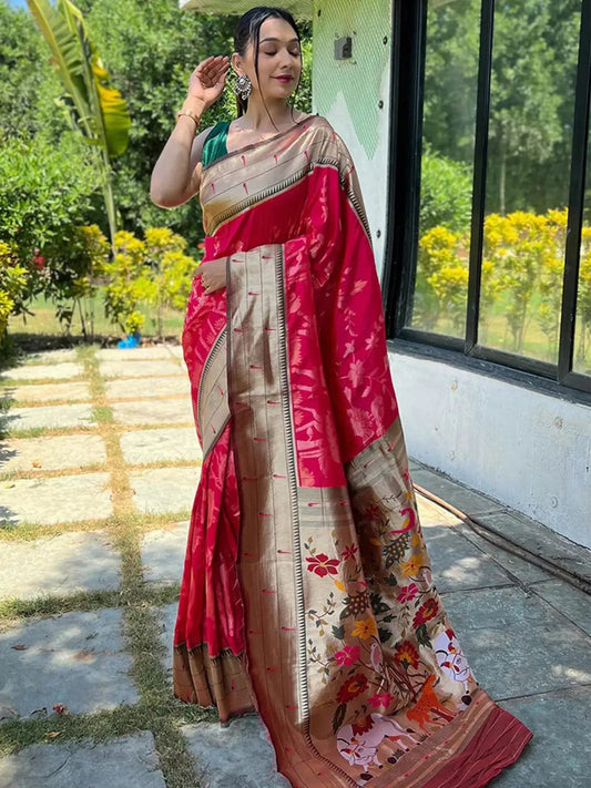 Pink Colour Paithani Silk Pichwai Woven Saree by My Store