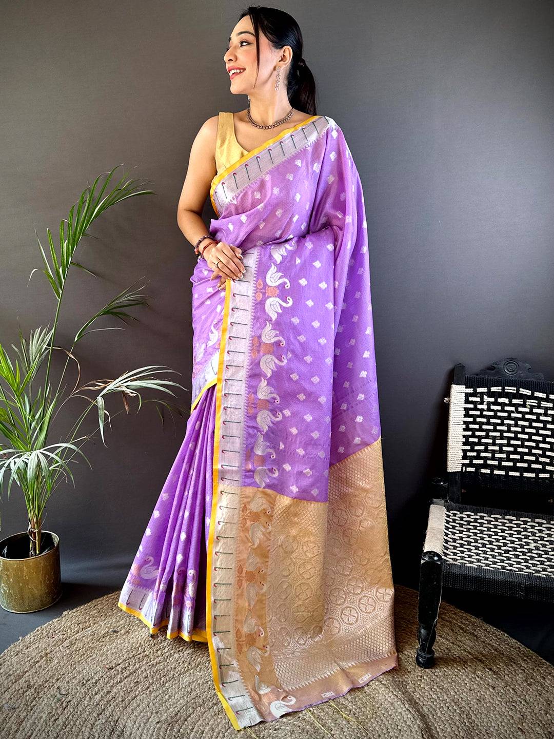 Lavender Kota Kora Meenakari Saree by My Store