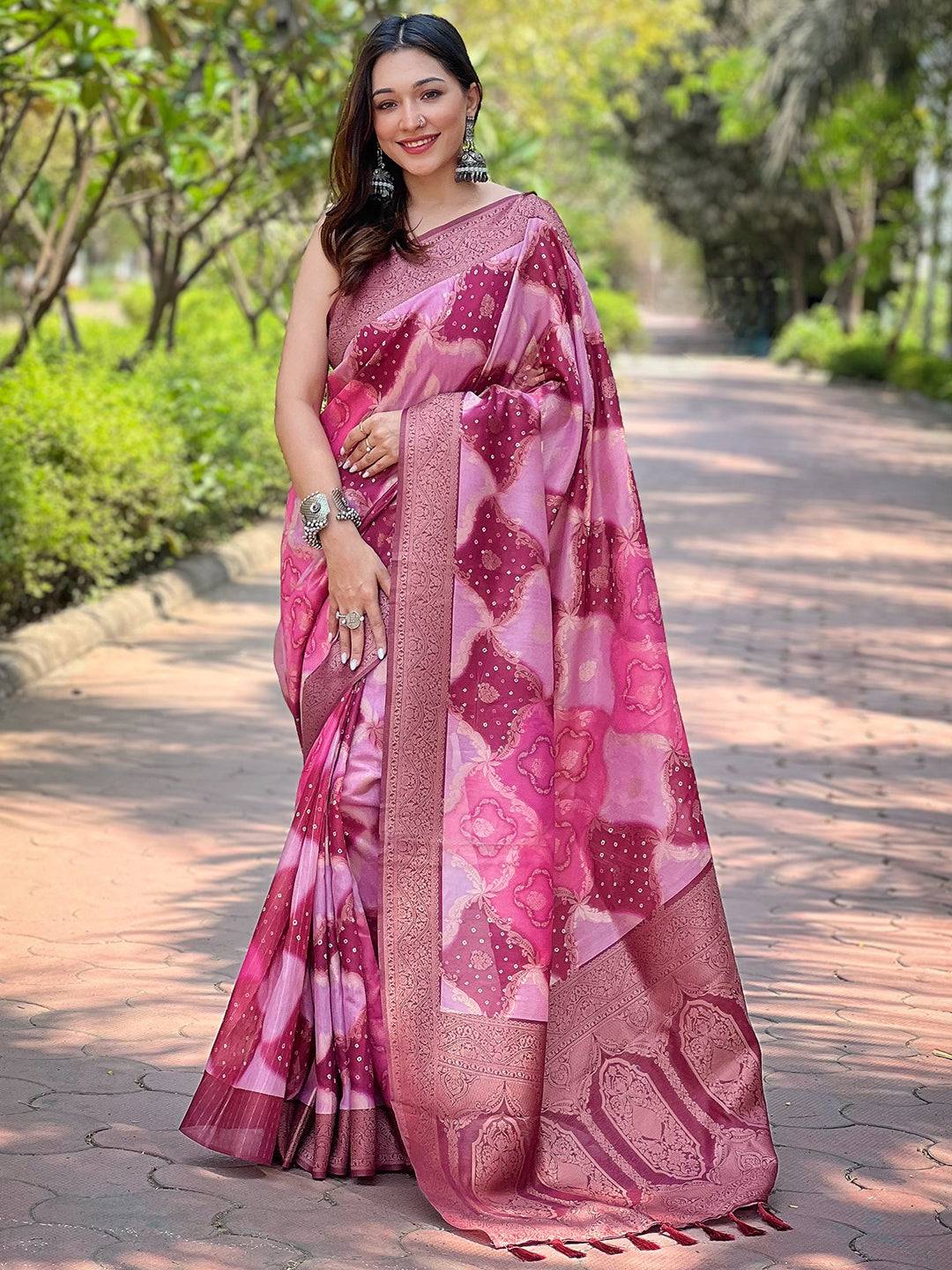 Lavender Digital Block Placement Print Saree by My Store