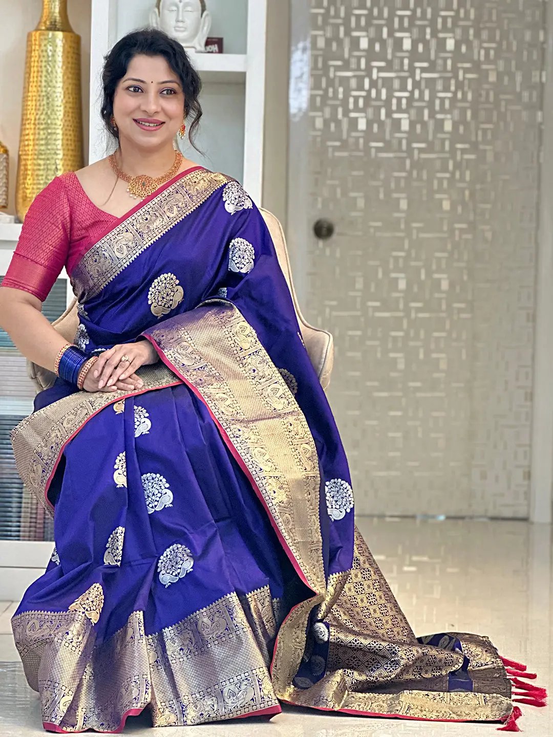 Purple Banarasi Silk Kanchi Zari Weaving Saree by My Store