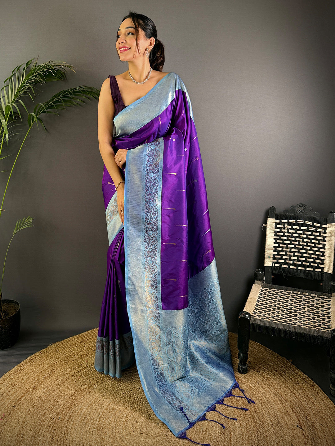 Purple Gold Zari Soft Silk Paithani Saree by My Store