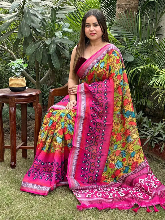 Floral Ikkat Printed Party Wear Saree by My Store