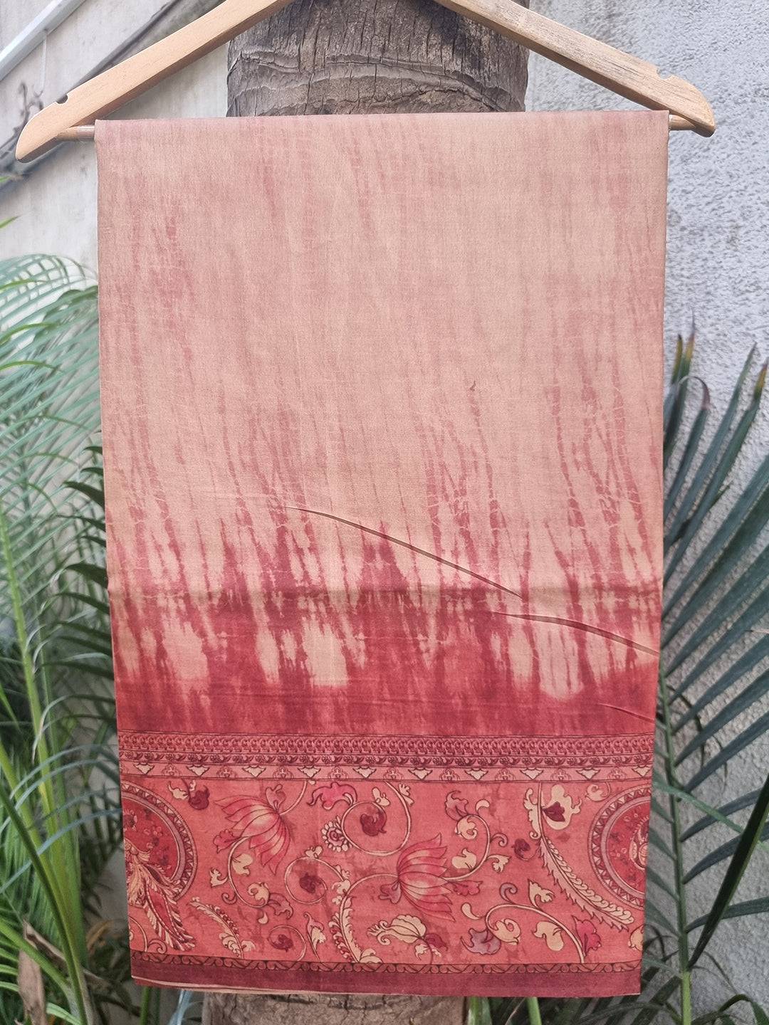 Maroon Colour Tussar Silk Saree With Batik and Kalamkari Print Border by My Store