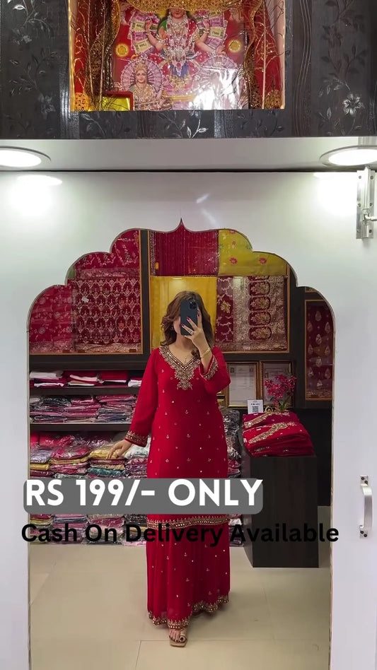 Red Embroidered Anarkali Suit – Graceful Ethnic Charm - My Store
