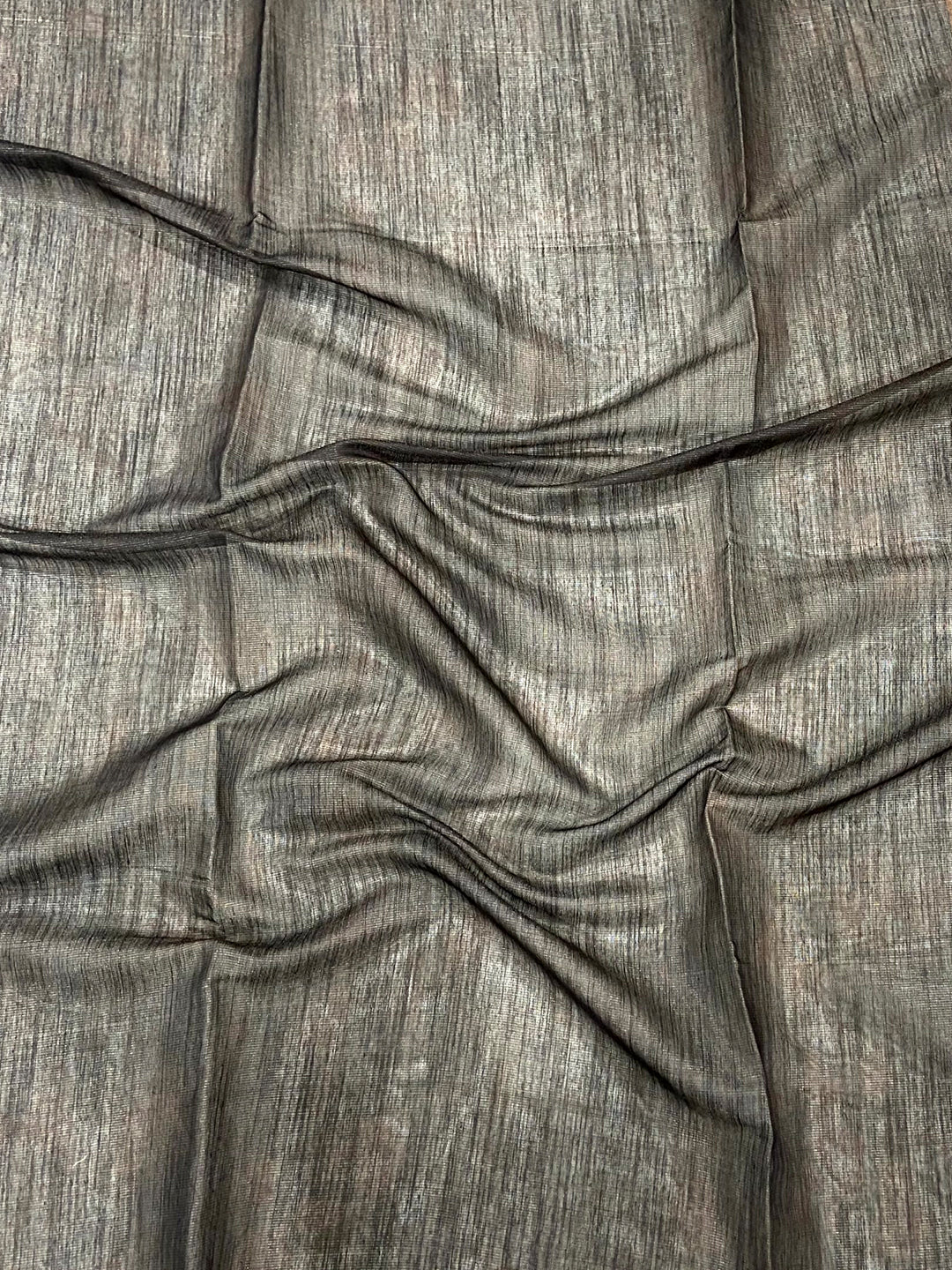 Coffee Brown Tissue Chanderi Kalamkari Handprint Saree by My Store