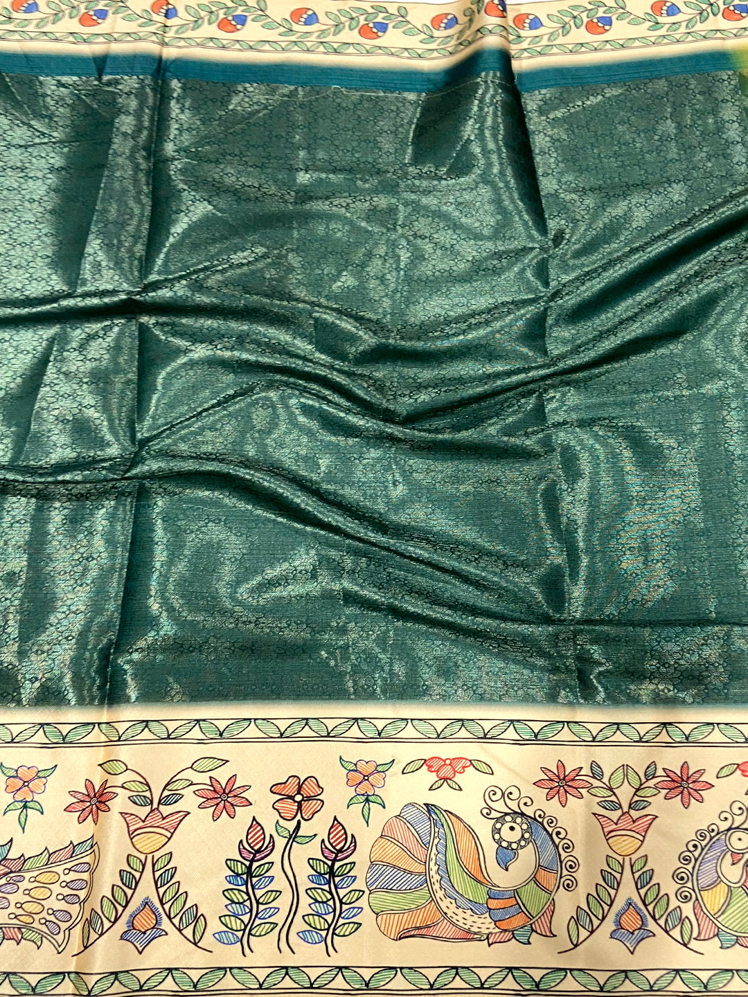 Olive Madhubani Print Soft Silk Saree by My Store