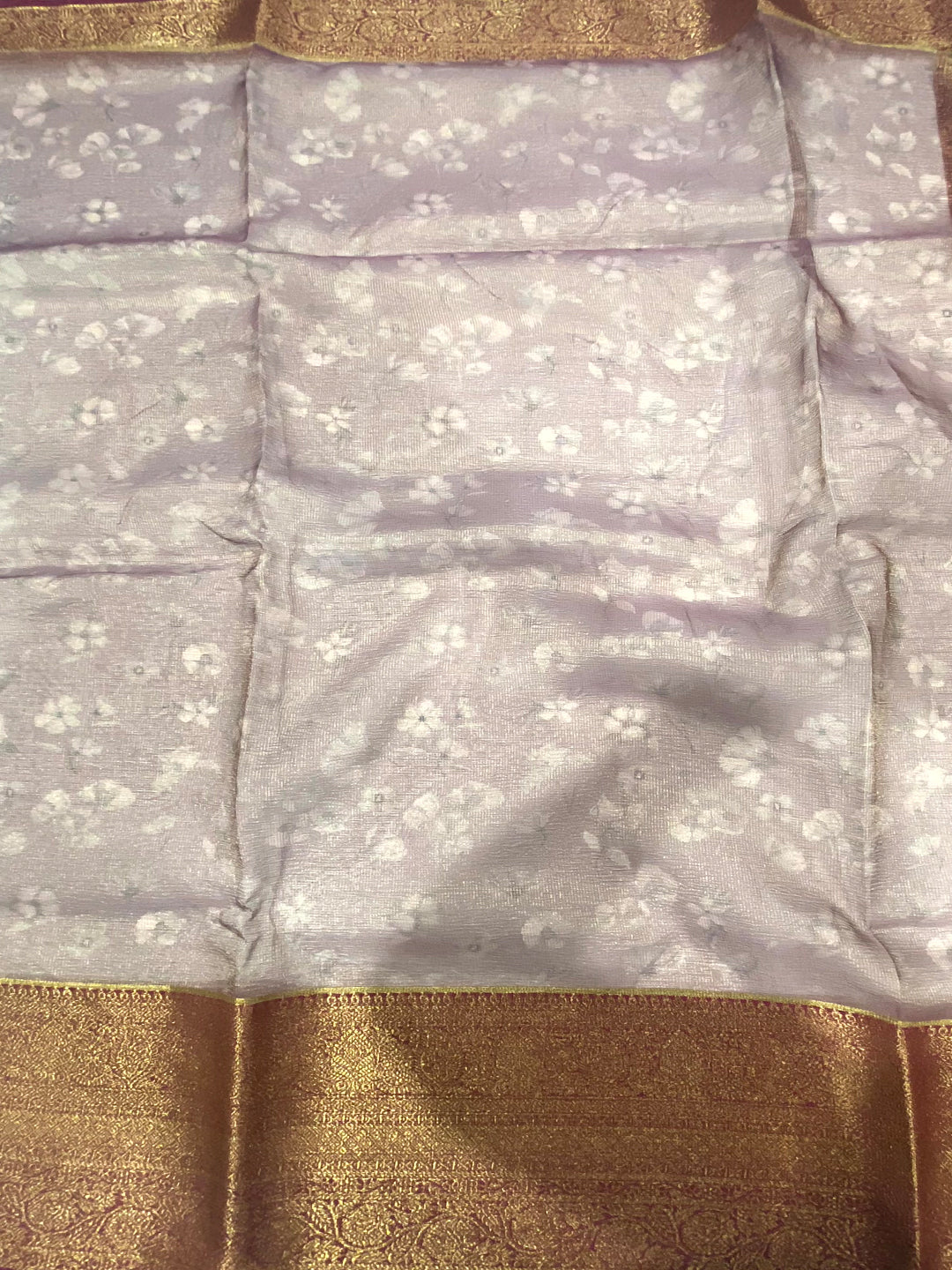 Baby Pink Floral Gold Zari Tissue Saree