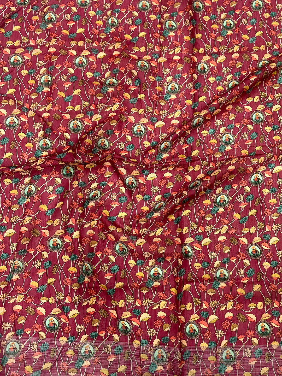 Mint Green Linen Kalamkari Print Saree by My Store