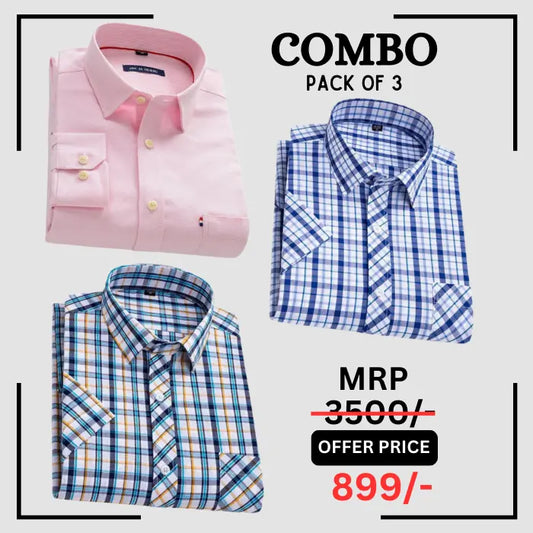 StichButton 100% Anti Wrinkle Imported Cotton Latest Formal Shirts (Combo Pack of 3) The Largest Online Store