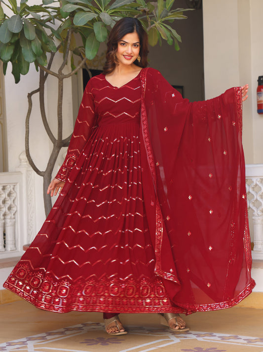 Georgette Party Wear Maroon Anarkali Suit