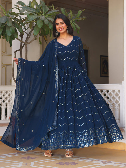 Georgette Party Wear Turquoise Anarkali Suit