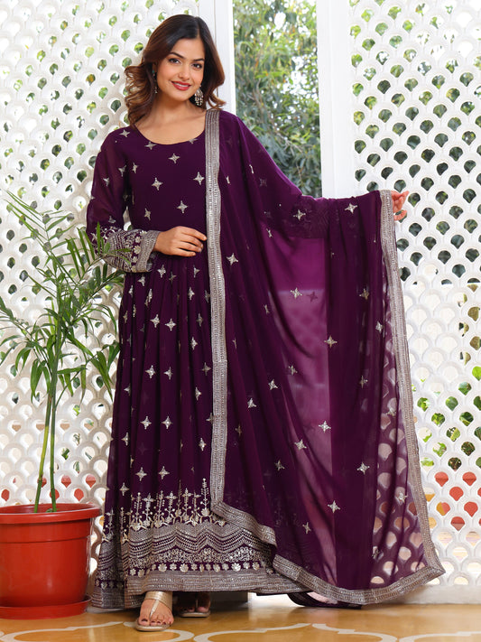 Georgette Festival Wear Purple Anarkali Suit