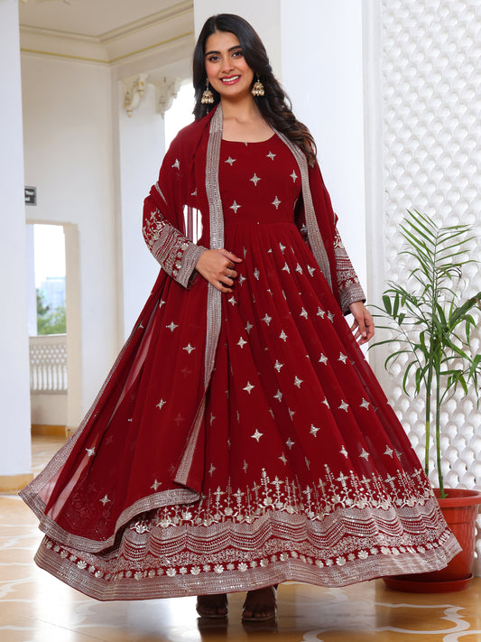 Georgette Festival Wear Maroon Anarkali Suit